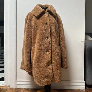 [L] GAP Cozy Sherpa Long Sleeve Coat Women's Teddy Brown ($138 new)